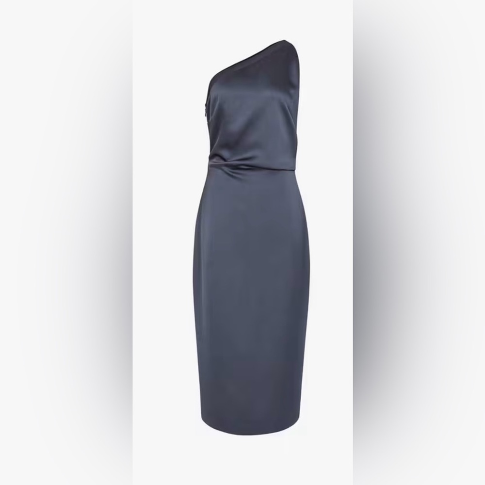 Reiss Eden Satin One Shoulder Dress, Navy - Picture 5 of 9